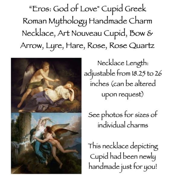 "Eros: God of Love" Cupid Greek Roman Mythology Handmade Necklace, Bow & Arrow - Picture 15 of 16